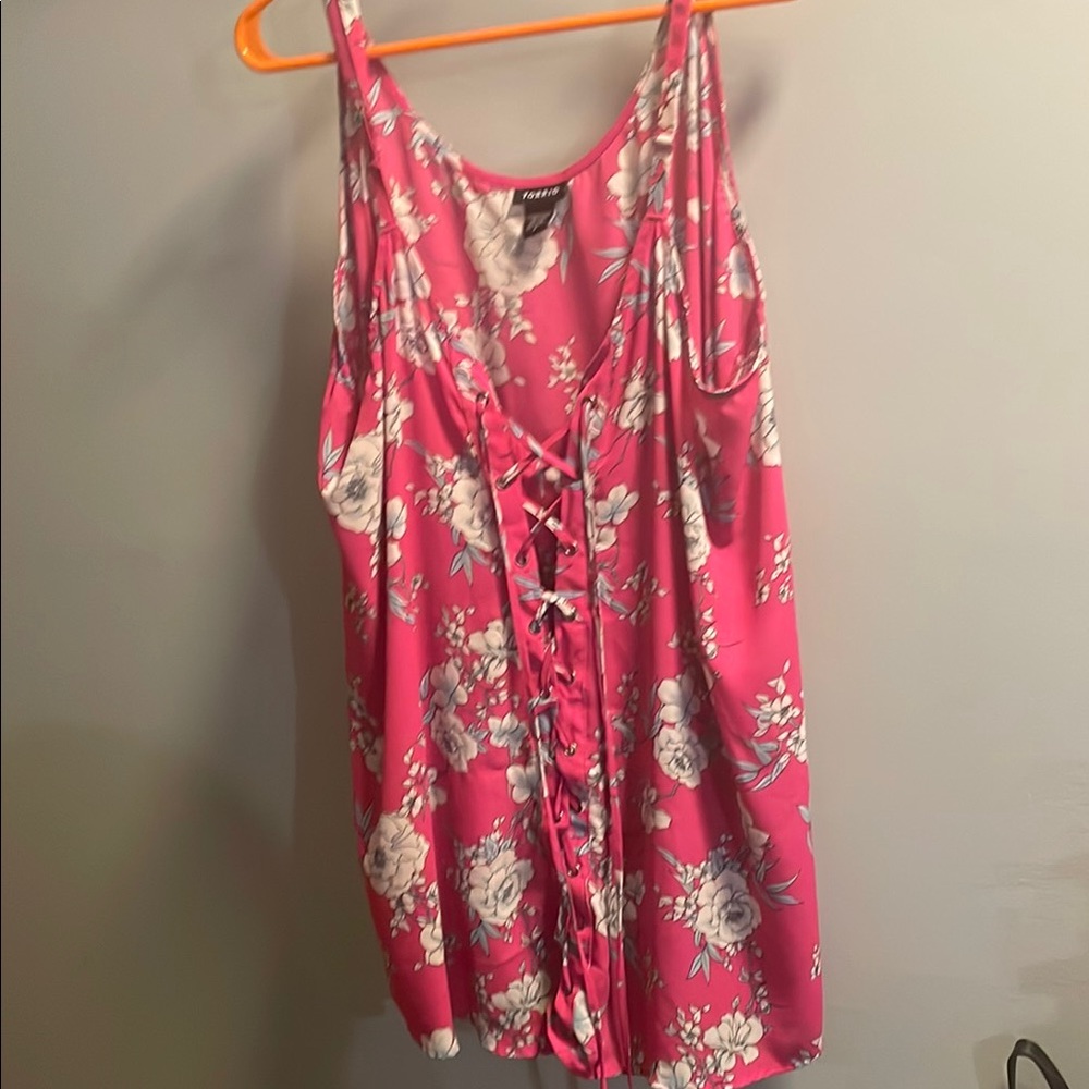 Torrid Pink Tie Front Tank Top